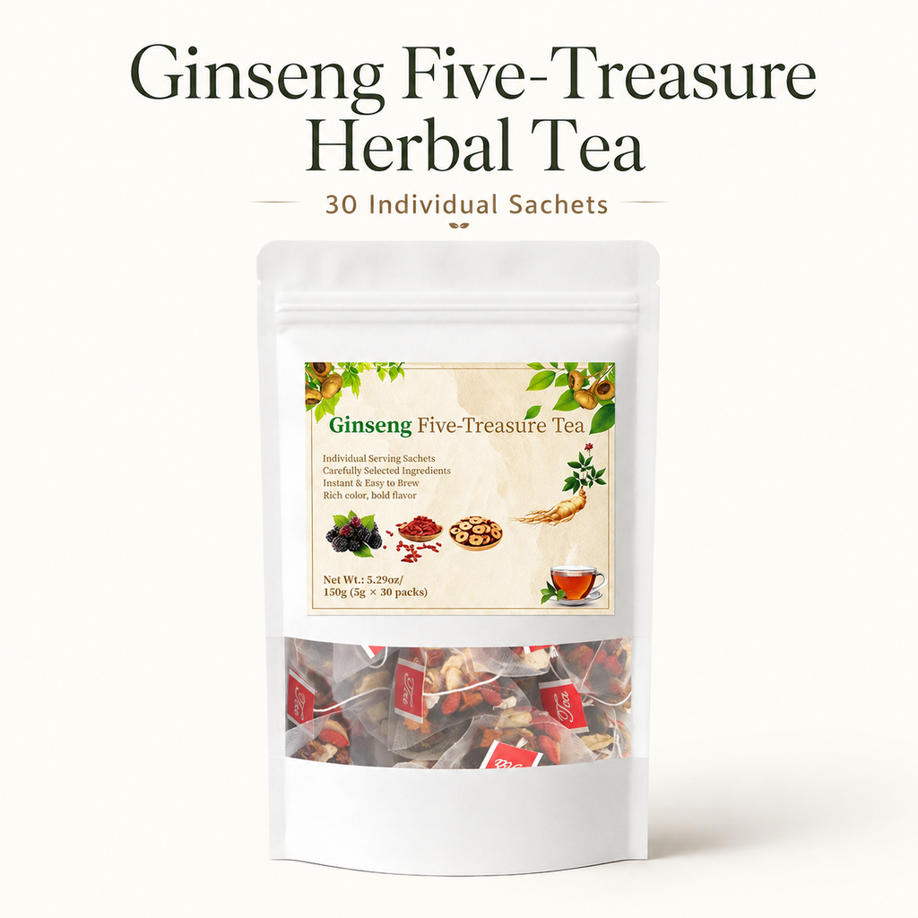 Ginseng Five-Treasure Herbal Tea Bags | Caffeine-Free Daily Herbal Sip with Maca & Berries, 30 Sachets