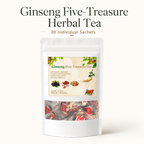 Ginseng Five-Treasure Herbal Tea Bags | Caffeine-Free Daily Herbal Sip with Maca & Berries, 30 Sachets